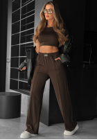 Sweat Set T-Shirt i Hose wide leg Unsent Message Schokoladenbraun
