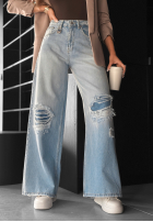 Hose Jeans wide leg z przetarciami No One Asked Blau