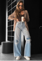 Hose Jeans wide leg z przetarciami No One Asked Blau