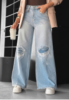 Hose Jeans wide leg z przetarciami No One Asked Blau