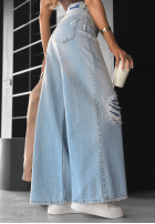 Spodnie jeansowe wide leg z przetarciami No One Asked niebieskie