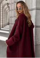 Lange oversized Strickjacke mit Taschen Marbelio Burgunderrot