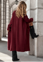 Lange oversized Strickjacke mit Taschen Marbelio Burgunderrot