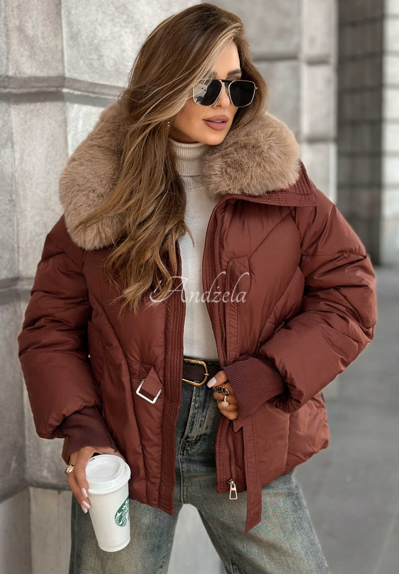 Steppjacke mit Fell Missed Call Burgunderrot