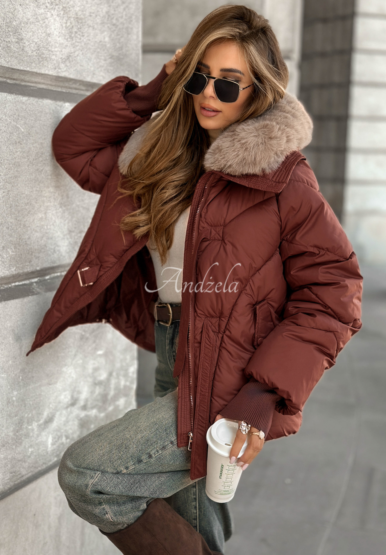 Steppjacke mit Fell Missed Call Burgunderrot