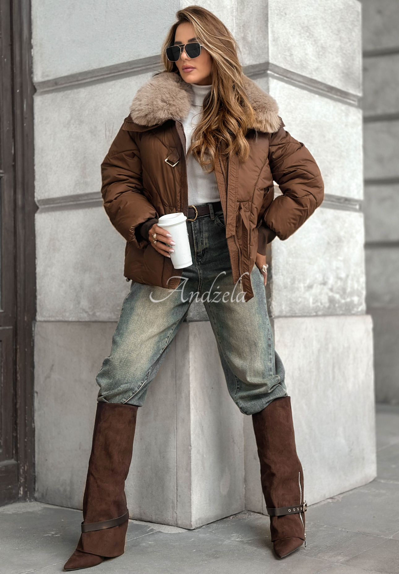 Steppjacke mit Fell Missed Call Schokoladenbraun