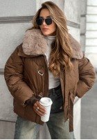 Pikowana Jacke z futerkiem Missed Call Schokoladenbraun