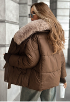 Pikowana Jacke z futerkiem Missed Call Schokoladenbraun