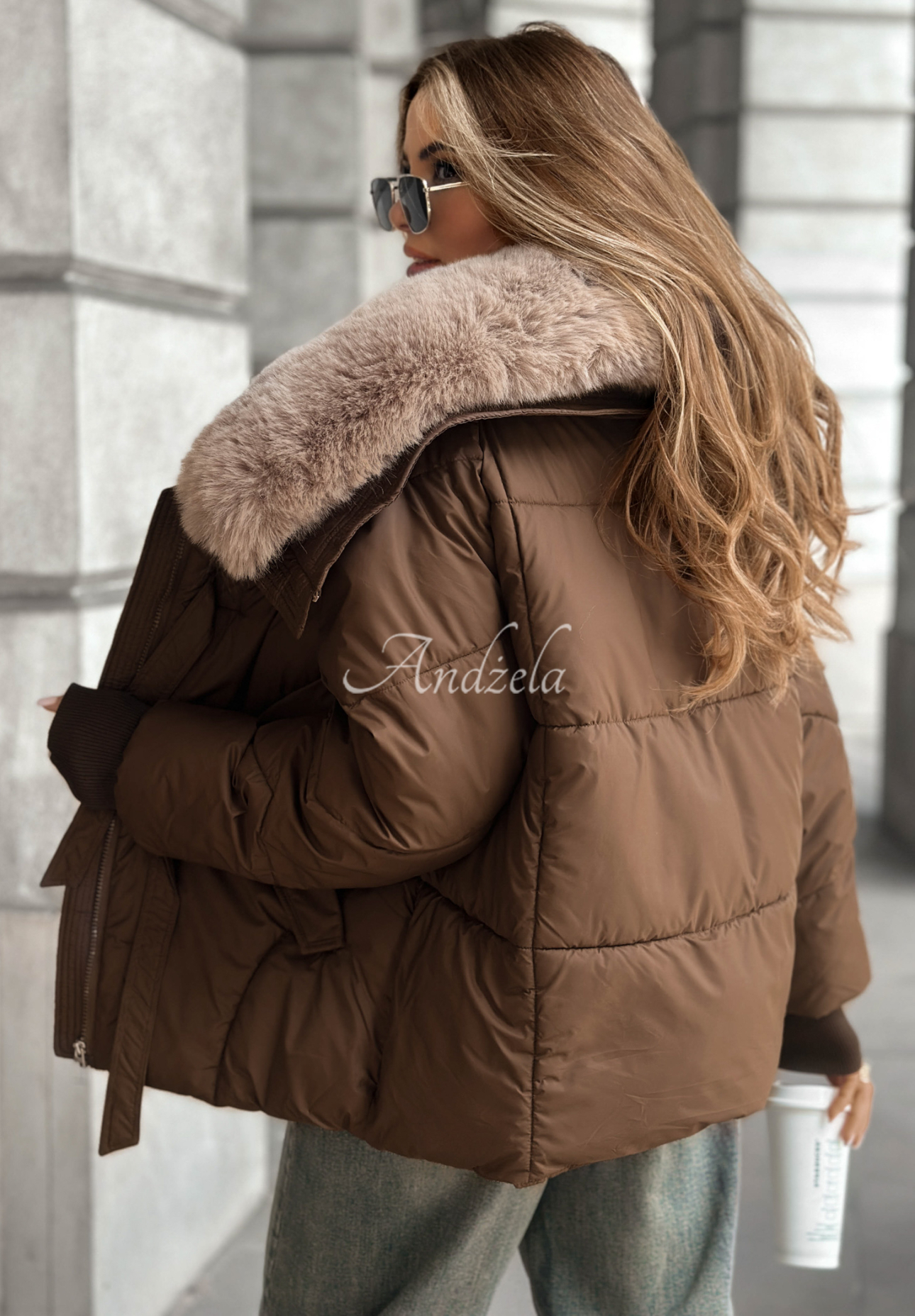 Steppjacke mit Fell Missed Call Schokoladenbraun