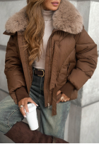 Pikowana Jacke z futerkiem Missed Call Schokoladenbraun