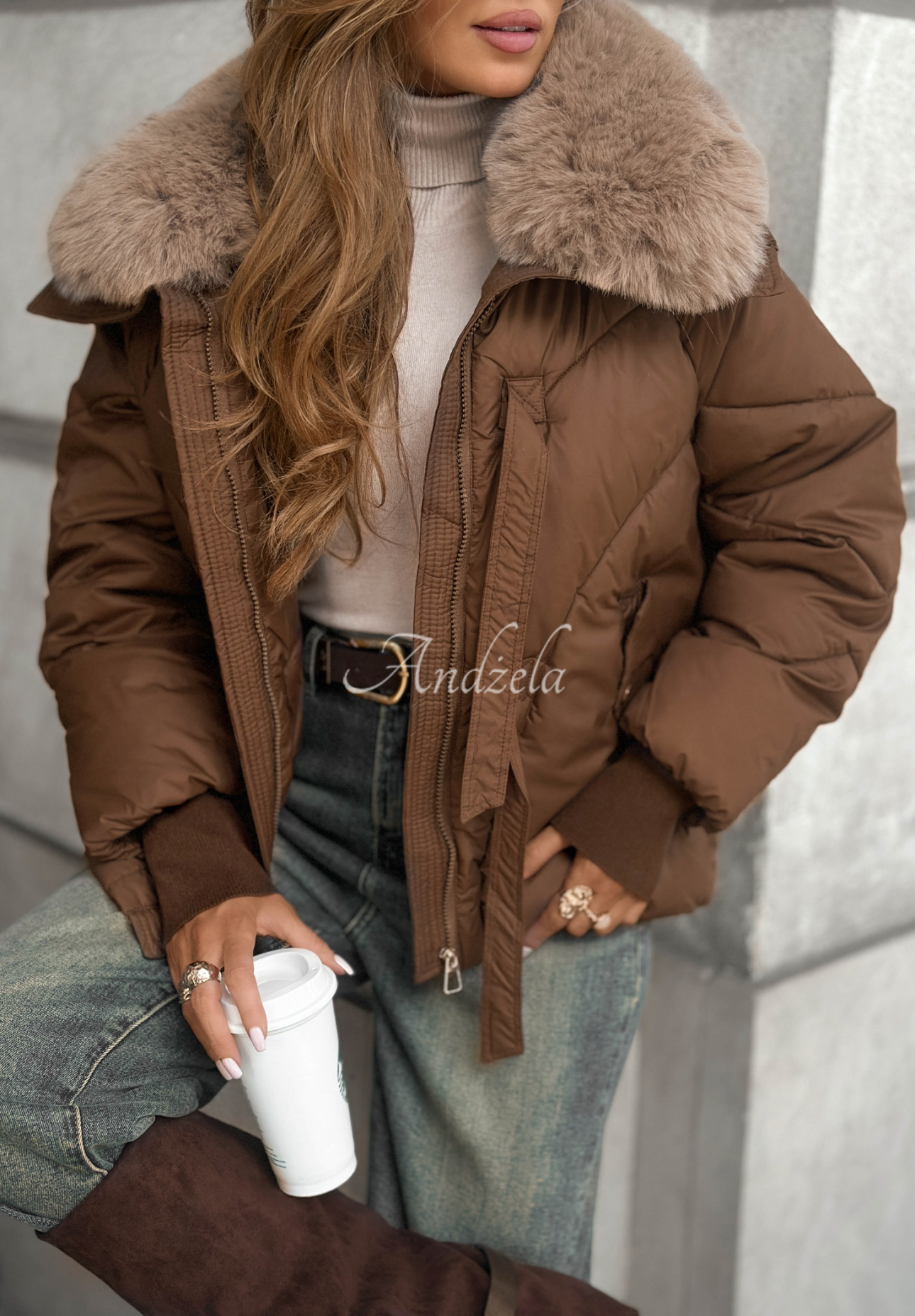 Steppjacke mit Fell Missed Call Schokoladenbraun