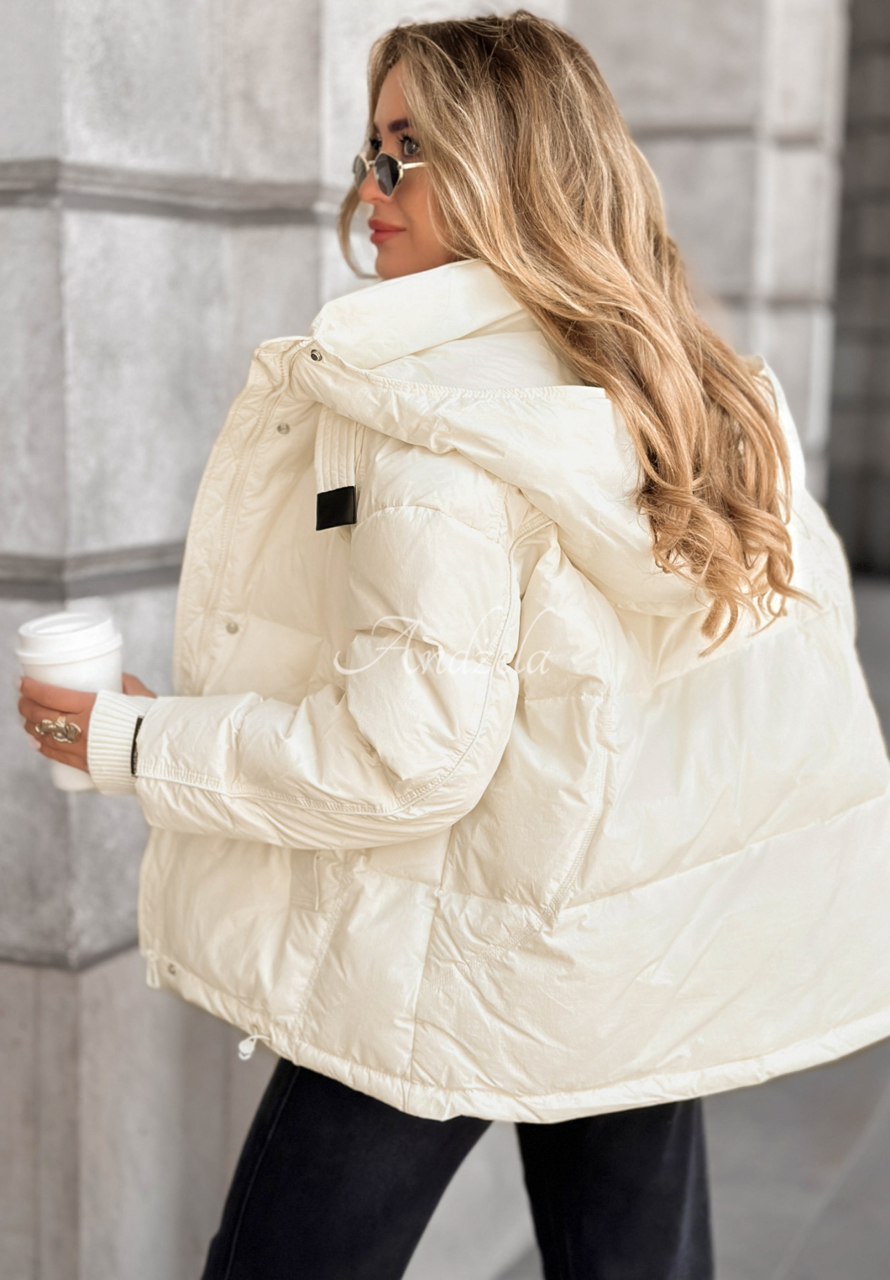 Daunenjacke mit Kapuze Aurora Skies Ecru
