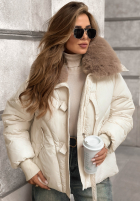 Pikowana Jacke z futerkiem Missed Call Ecru