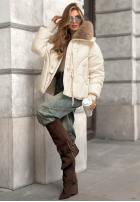 Pikowana Jacke z futerkiem Missed Call Ecru
