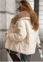 Pikowana Jacke z futerkiem Missed Call Ecru