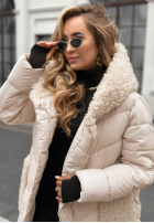 Długa pikowana Jacke z kożuszkiem Long, Cold Winter Beige