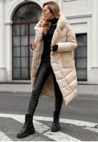 Długa pikowana Jacke z kożuszkiem Long, Cold Winter Beige
