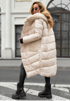 Długa pikowana Jacke z kożuszkiem Long, Cold Winter Beige