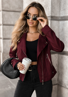 Bikerjacke aus Wildlederimitat Savage Burgunderrot