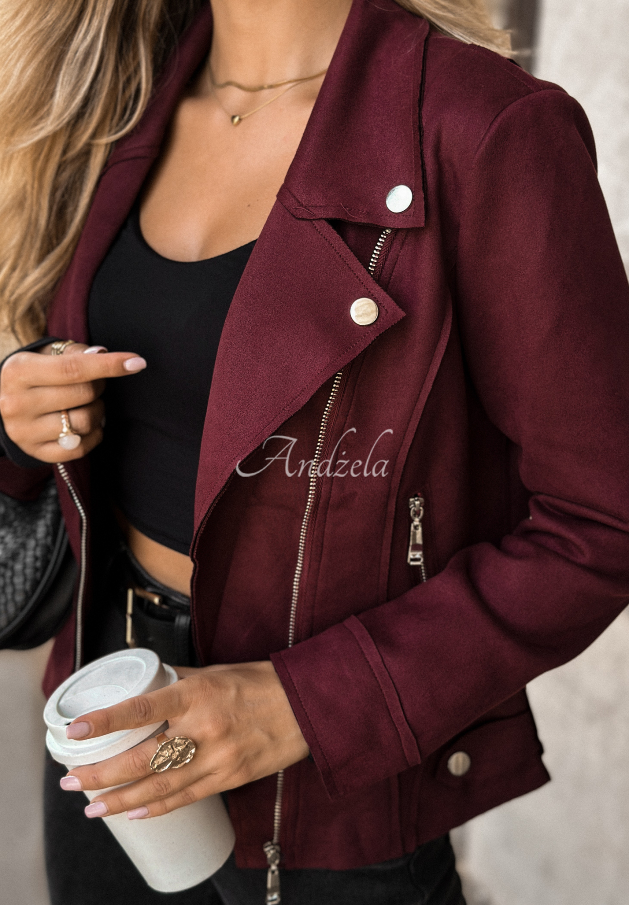 Bikerjacke aus Wildlederimitat Savage Burgunderrot
