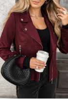 Zamszowa Jacke Bikerjacke Savage Burgunderrot