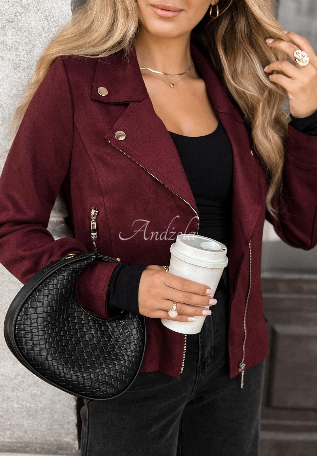 Bikerjacke aus Wildlederimitat Savage Burgunderrot