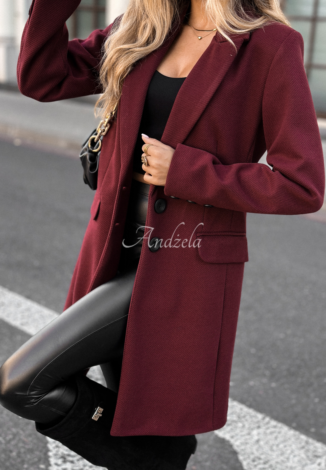 Long wool coat Next Chapter burgundy