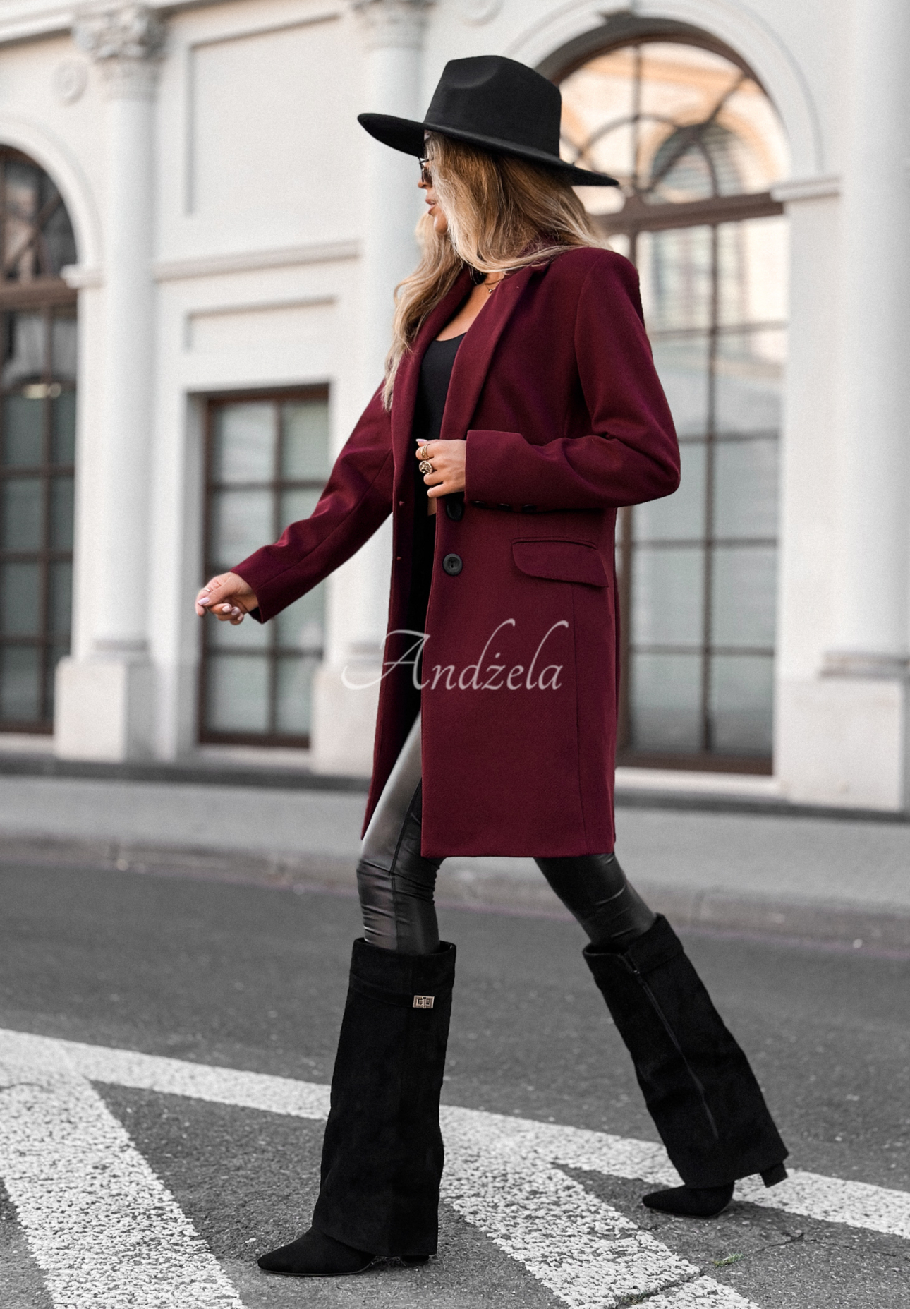 Long wool coat Next Chapter burgundy