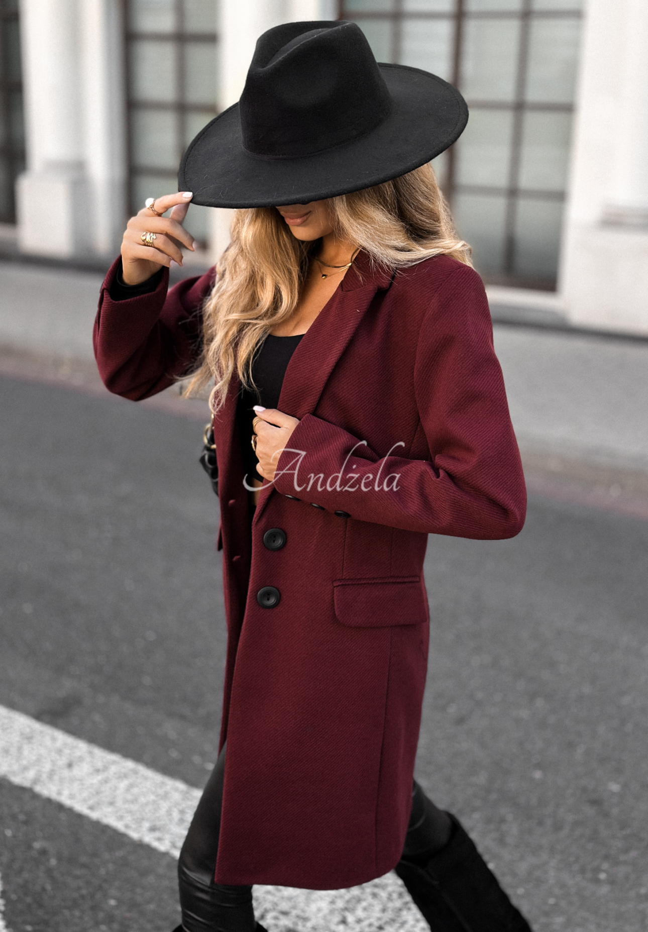 Long wool coat Next Chapter burgundy