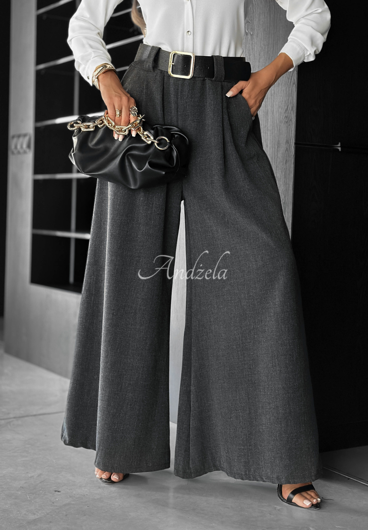 Stoffhose wide leg Need Coffee Graphit