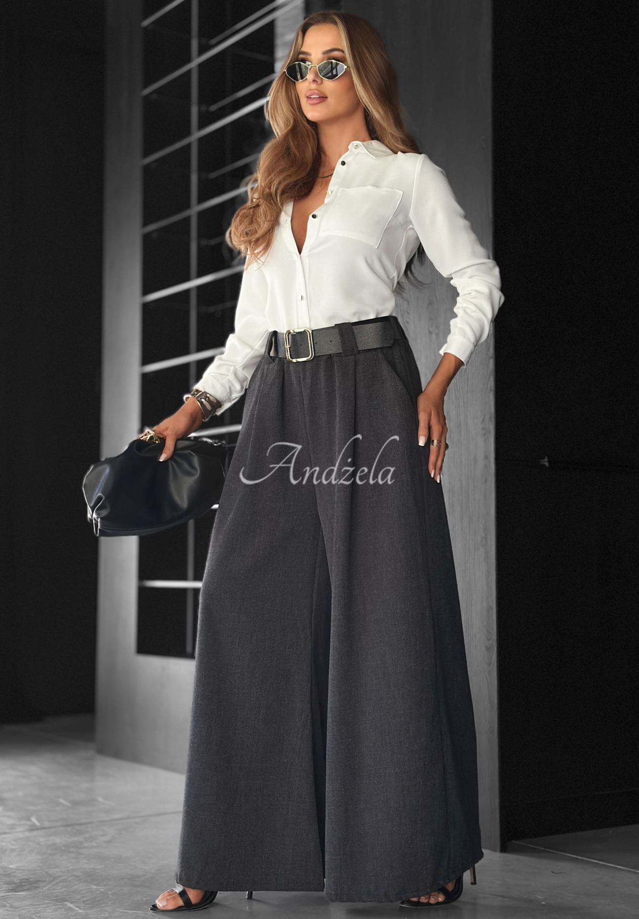 Stoffhose wide leg Need Coffee Graphit