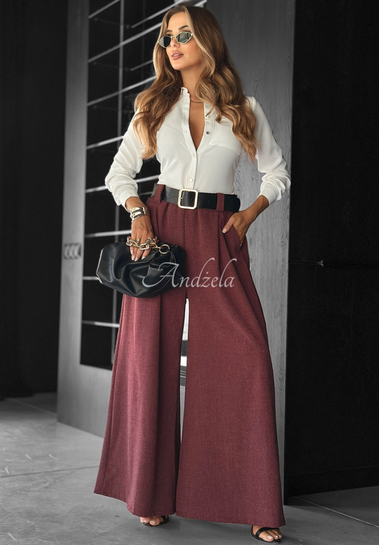 Stoffhose wide leg Need Coffee Burgund