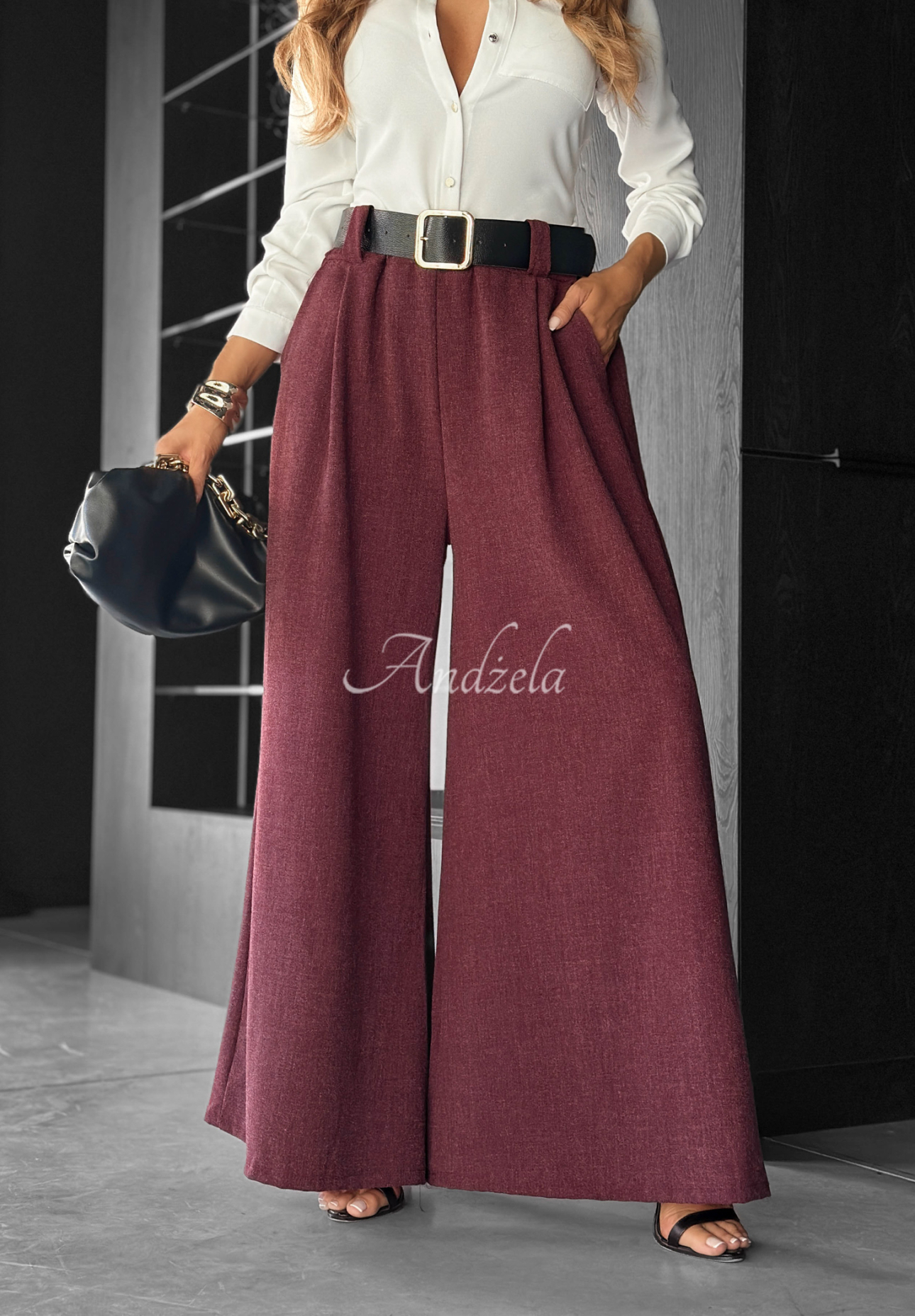 Stoffhose wide leg Need Coffee Burgund