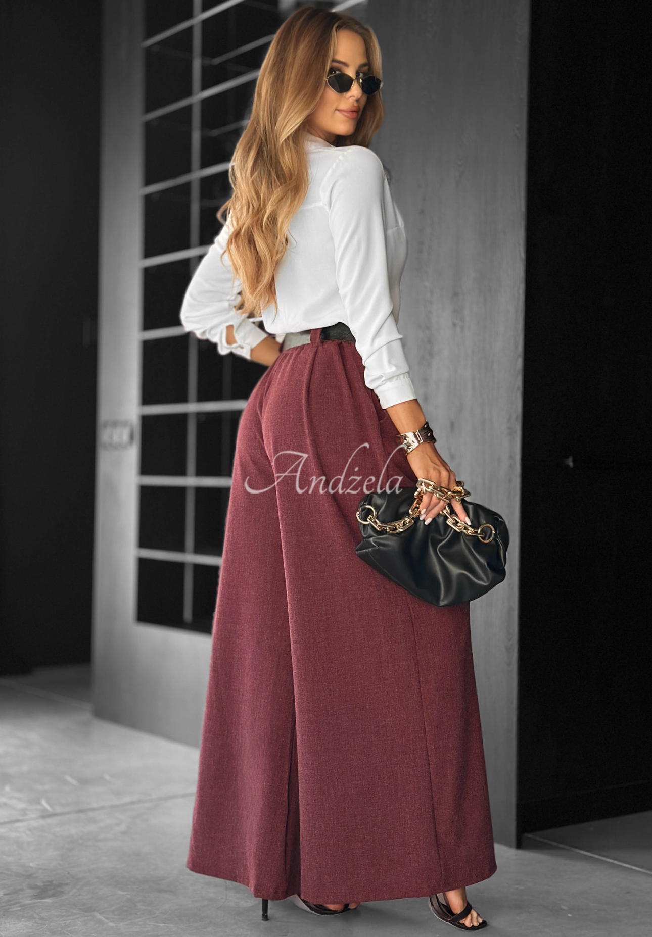 Stoffhose wide leg Need Coffee Burgund
