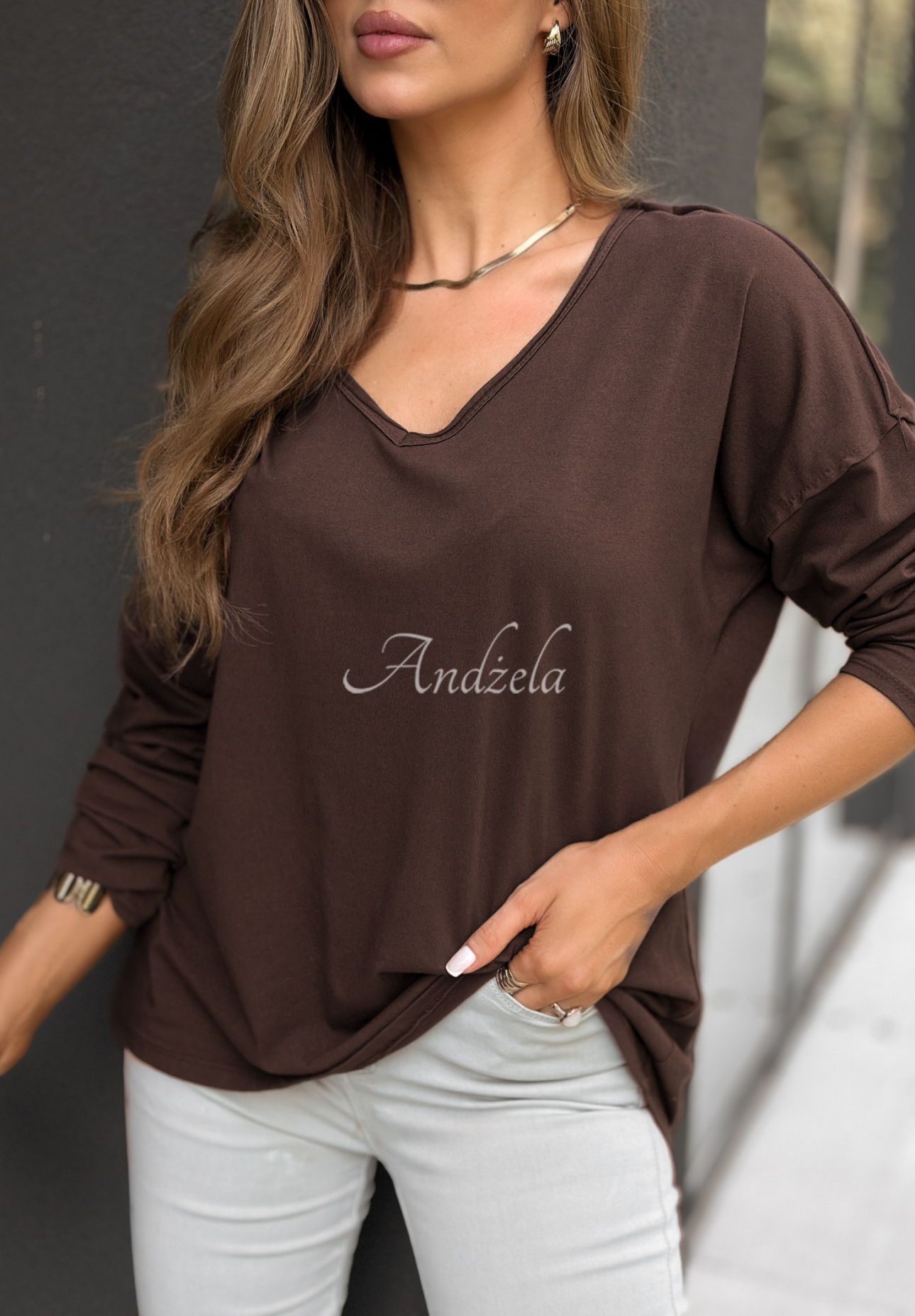 Bluse mit V-Ausschnitt Lucky Dream Schokoladenbraun