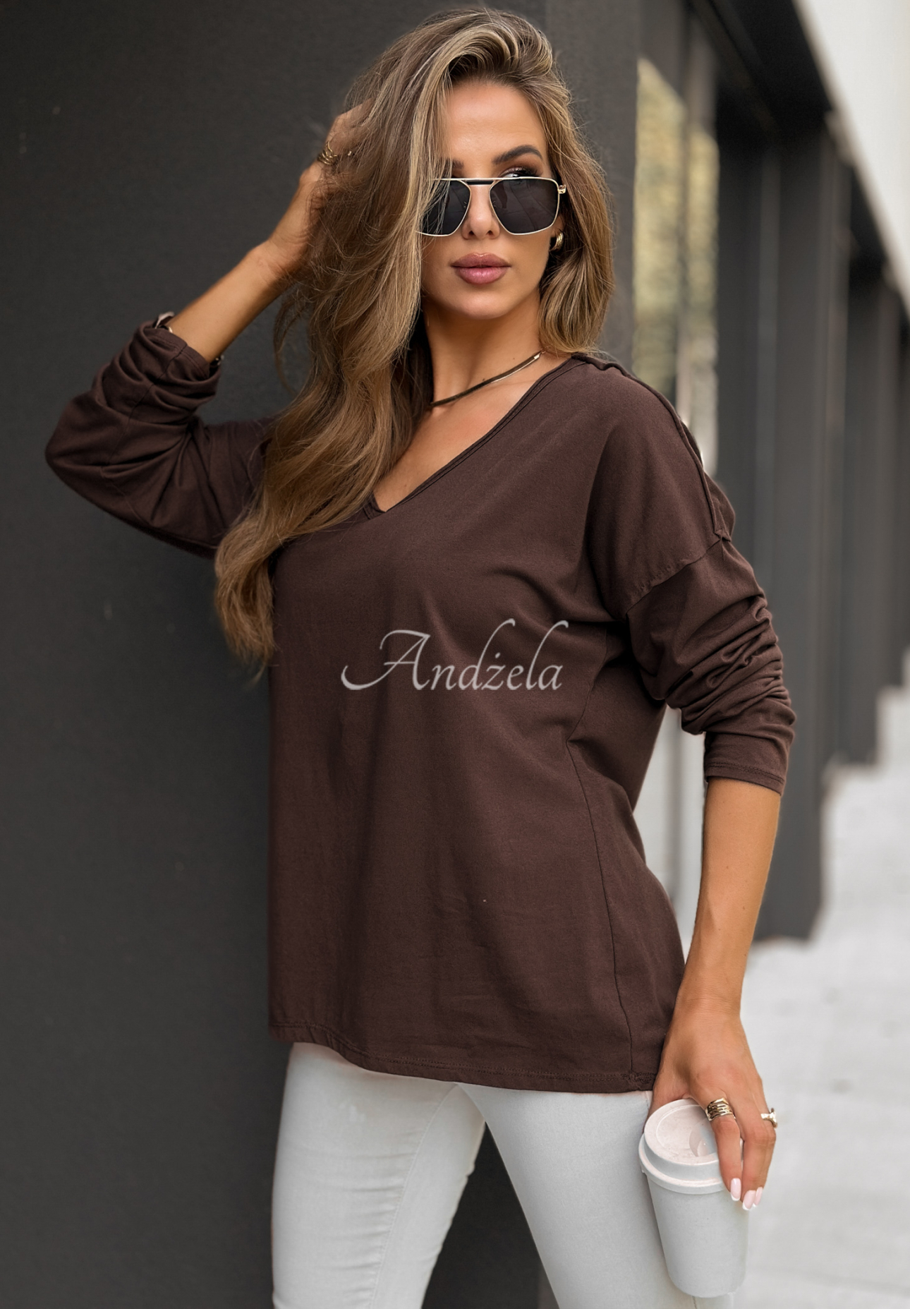 Bluse mit V-Ausschnitt Lucky Dream Schokoladenbraun