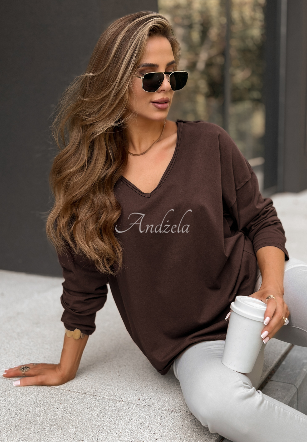 Bluse mit V-Ausschnitt Lucky Dream Schokoladenbraun