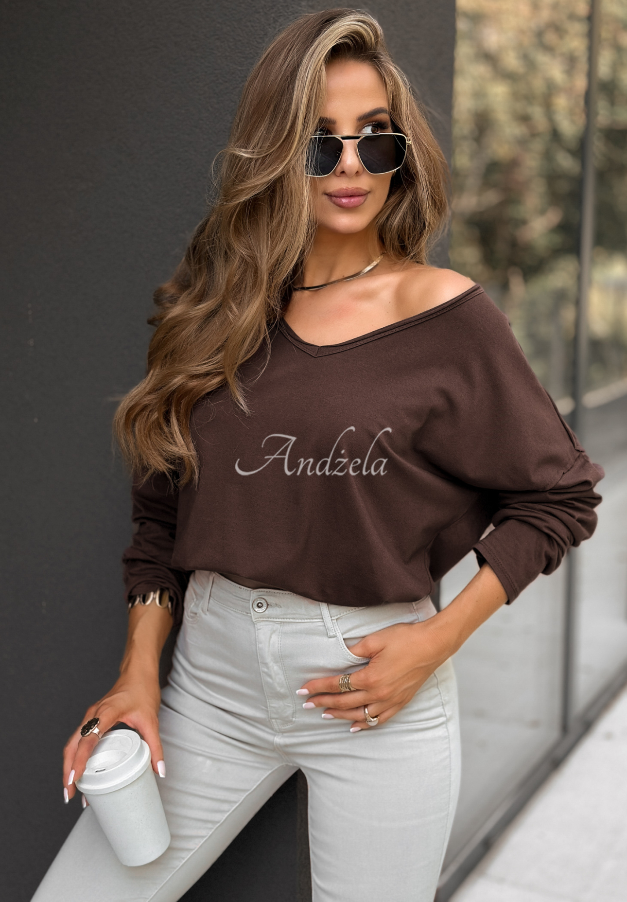 Bluse mit V-Ausschnitt Lucky Dream Schokoladenbraun