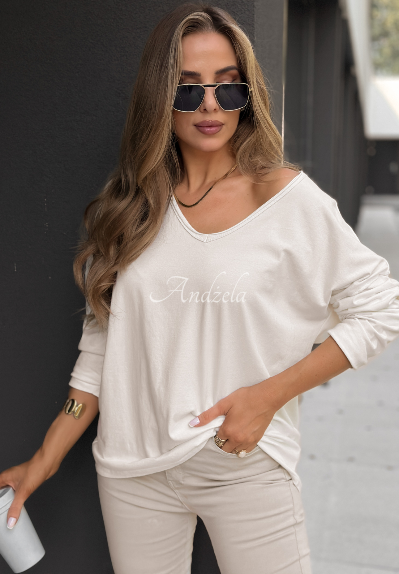Bluse mit V-Ausschnitt Lucky Dream Ecru