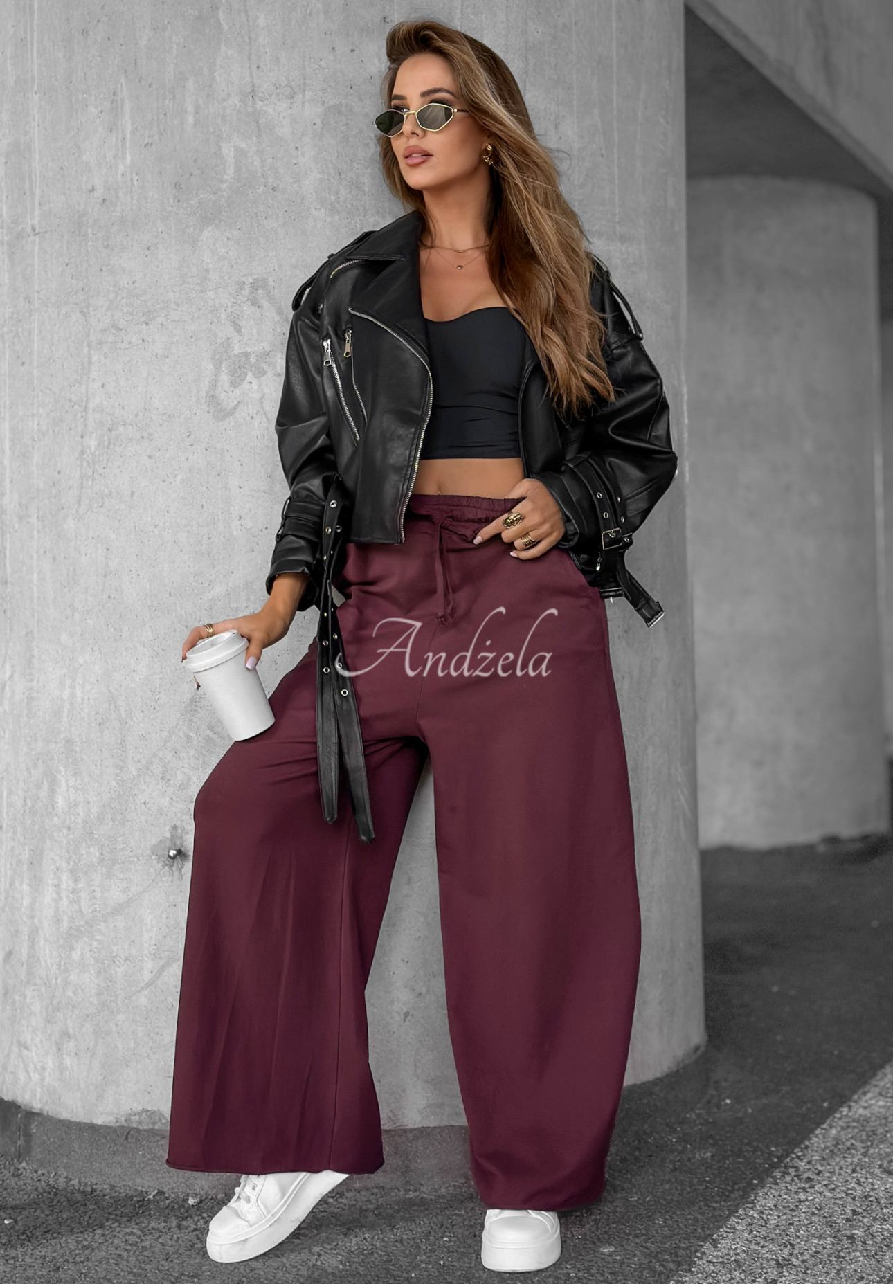 Stoffhose wide leg Trust The Moment Burgund