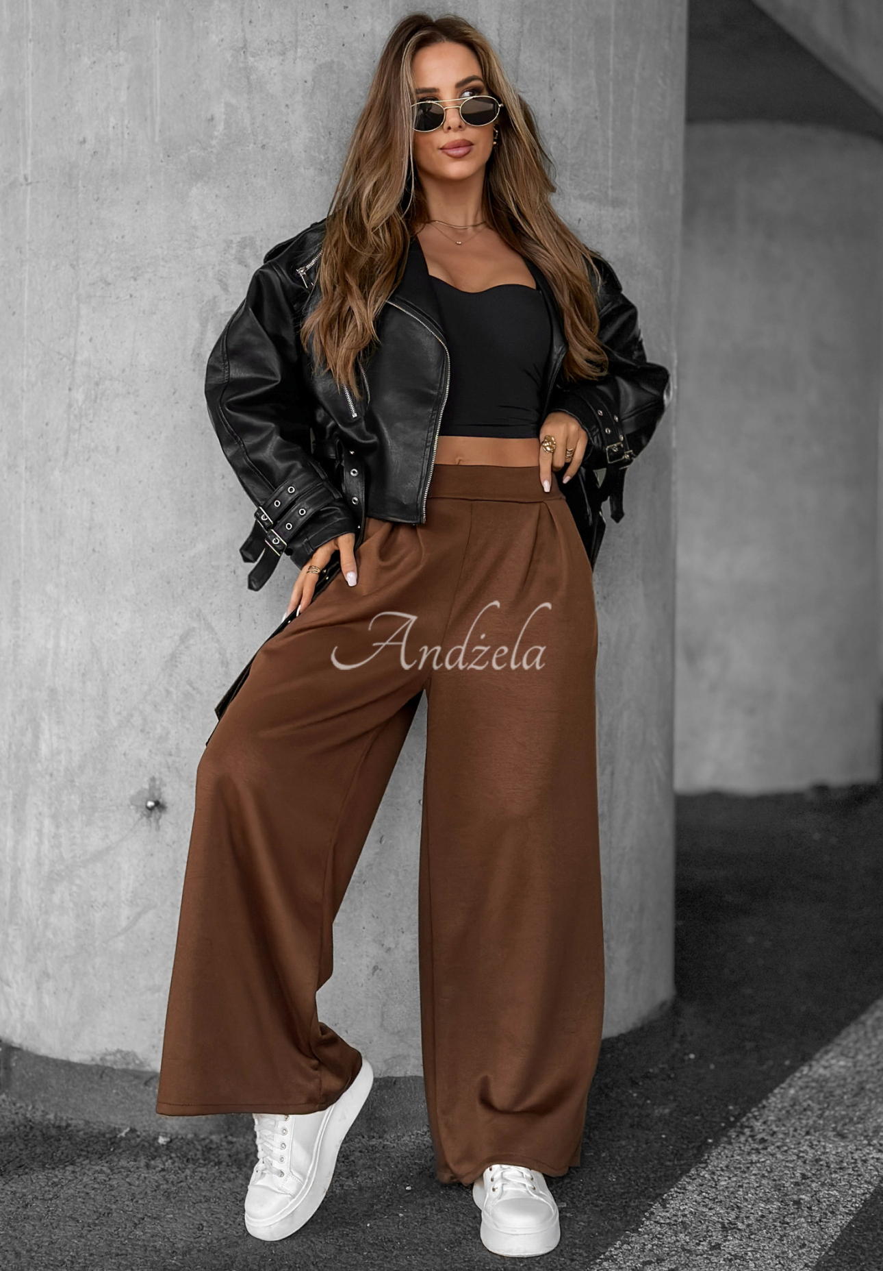 Stoffhose wide leg Listen Me Schokoladenbraun