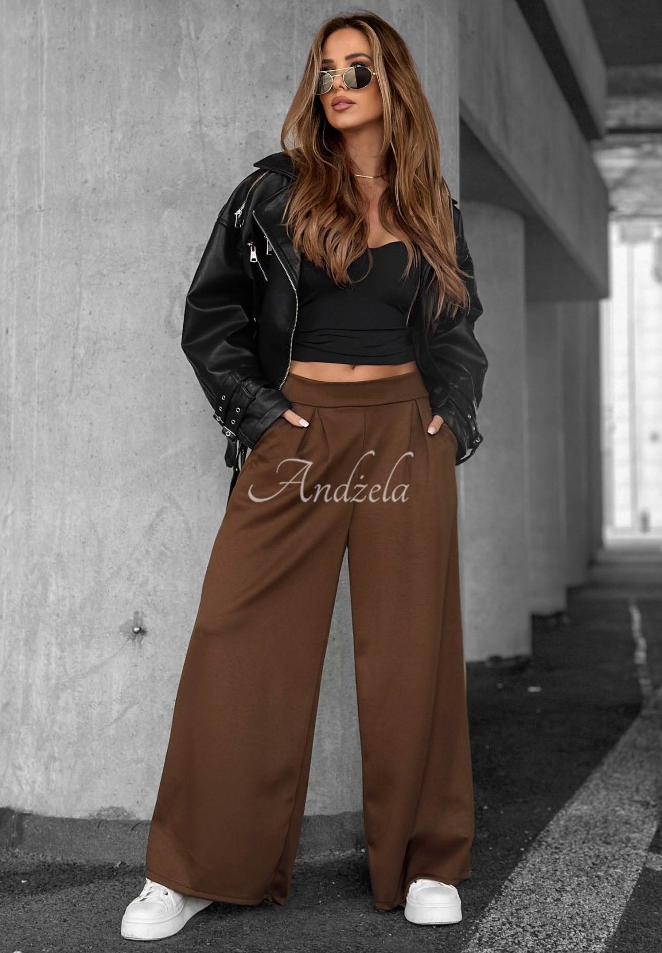 Stoffhose wide leg Listen Me Schokoladenbraun