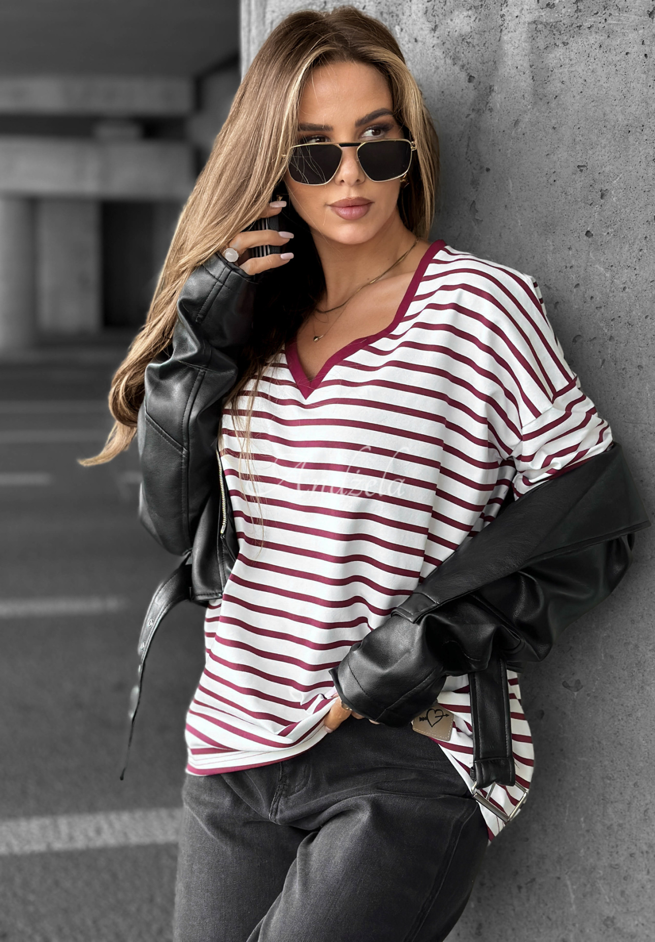 Cascade striped t-shirt white and burgundy