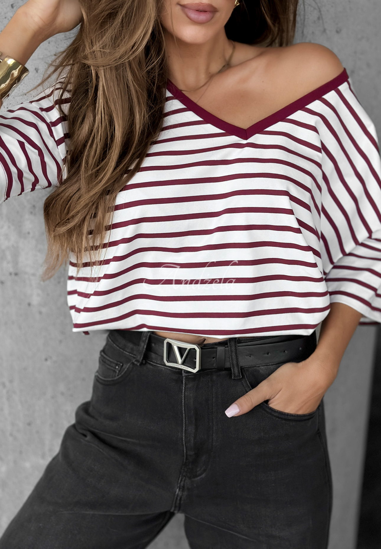 Cascade striped t-shirt white and burgundy
