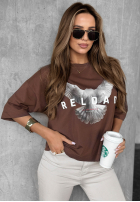 T-Shirt z napisem Reload Schokoladenbraun