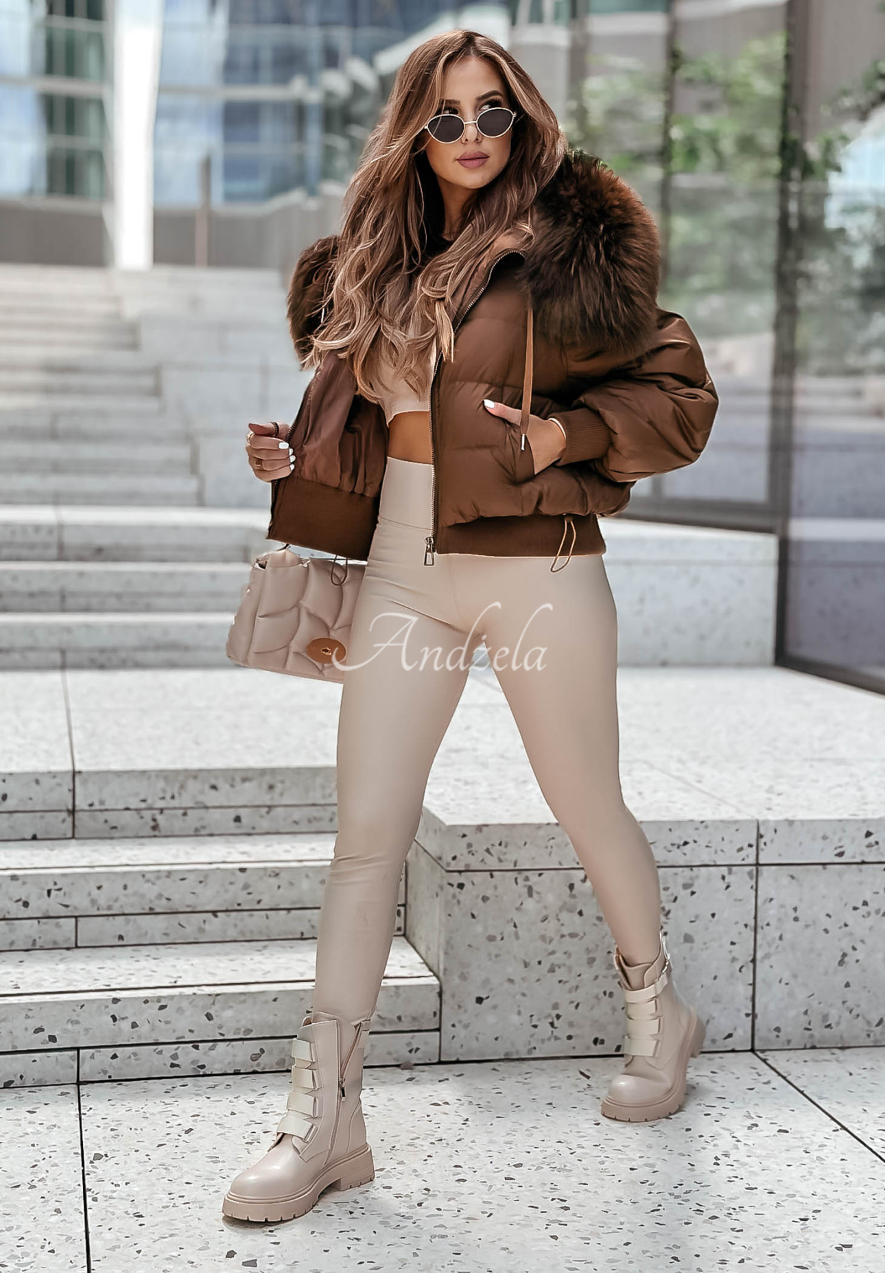 Kurze Steppjacke mit Fell Mr. Freeze Schokoladenbraun