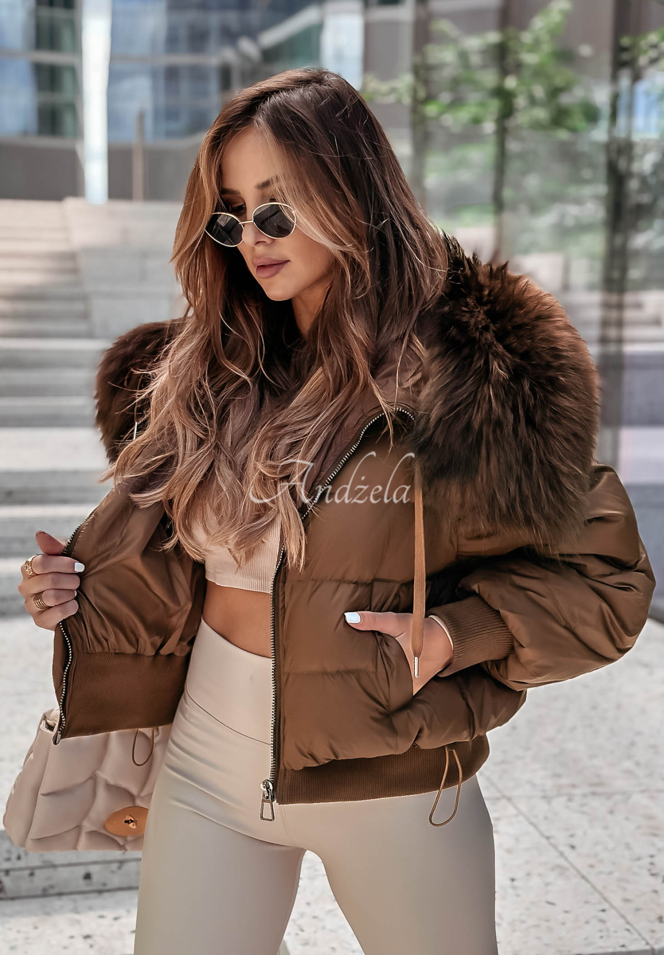 Kurze Steppjacke mit Fell Mr. Freeze Schokoladenbraun