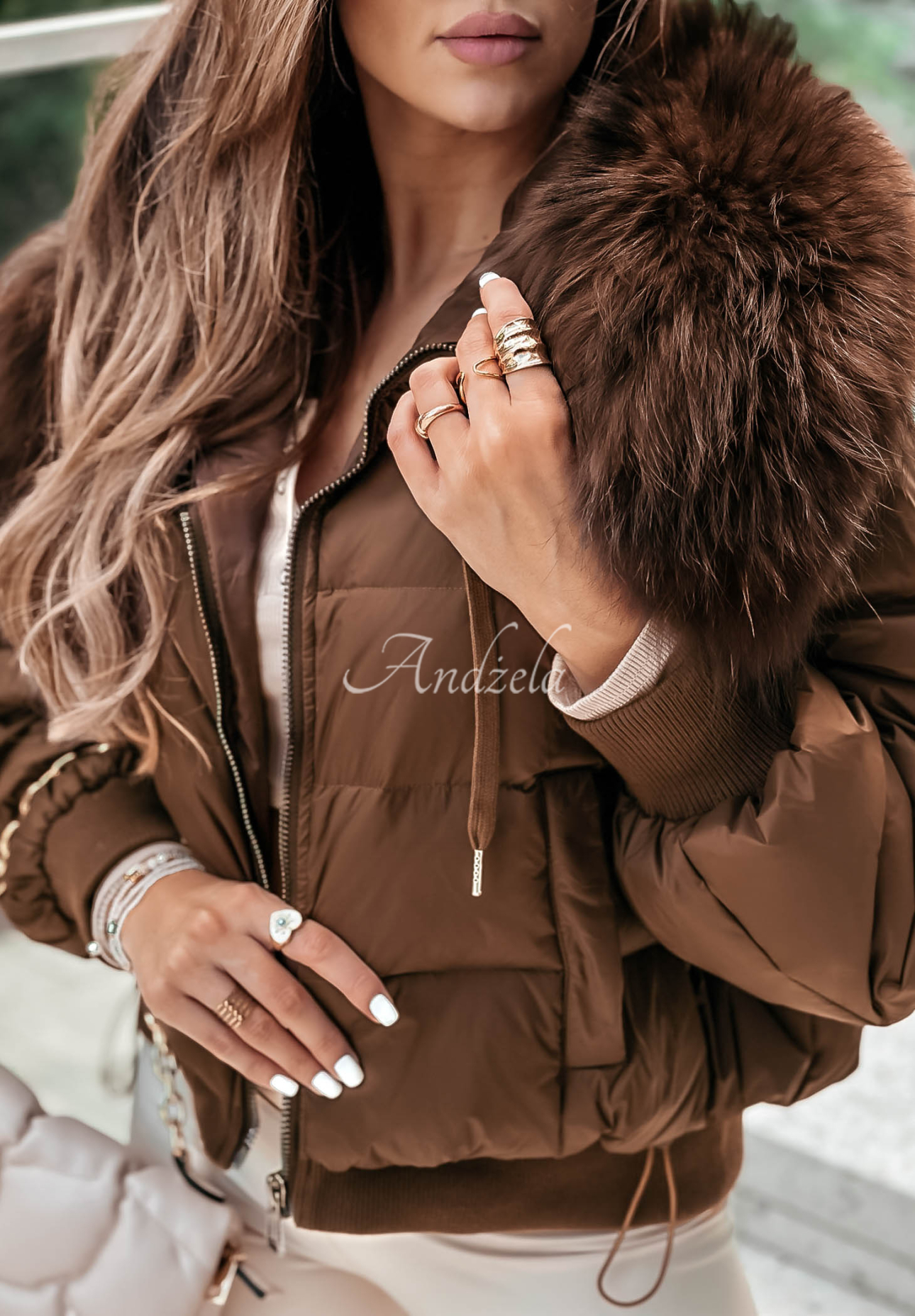 Kurze Steppjacke mit Fell Mr. Freeze Schokoladenbraun