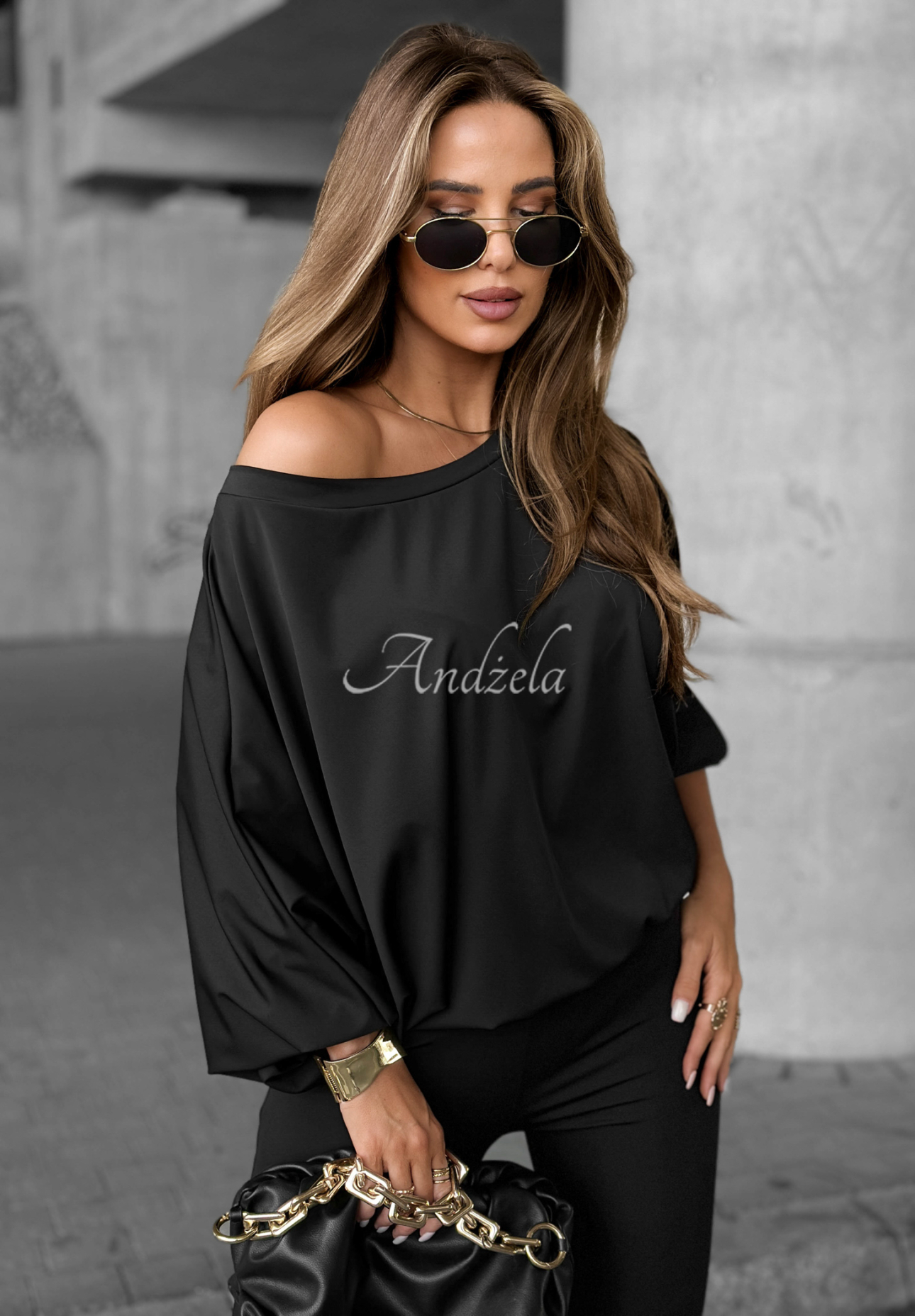 Set aus One-Shoulder-Bluse und Leggings Missing Piece Schwarz