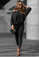 Bluse oversize na jedno ramię Missing Piece Schwarz